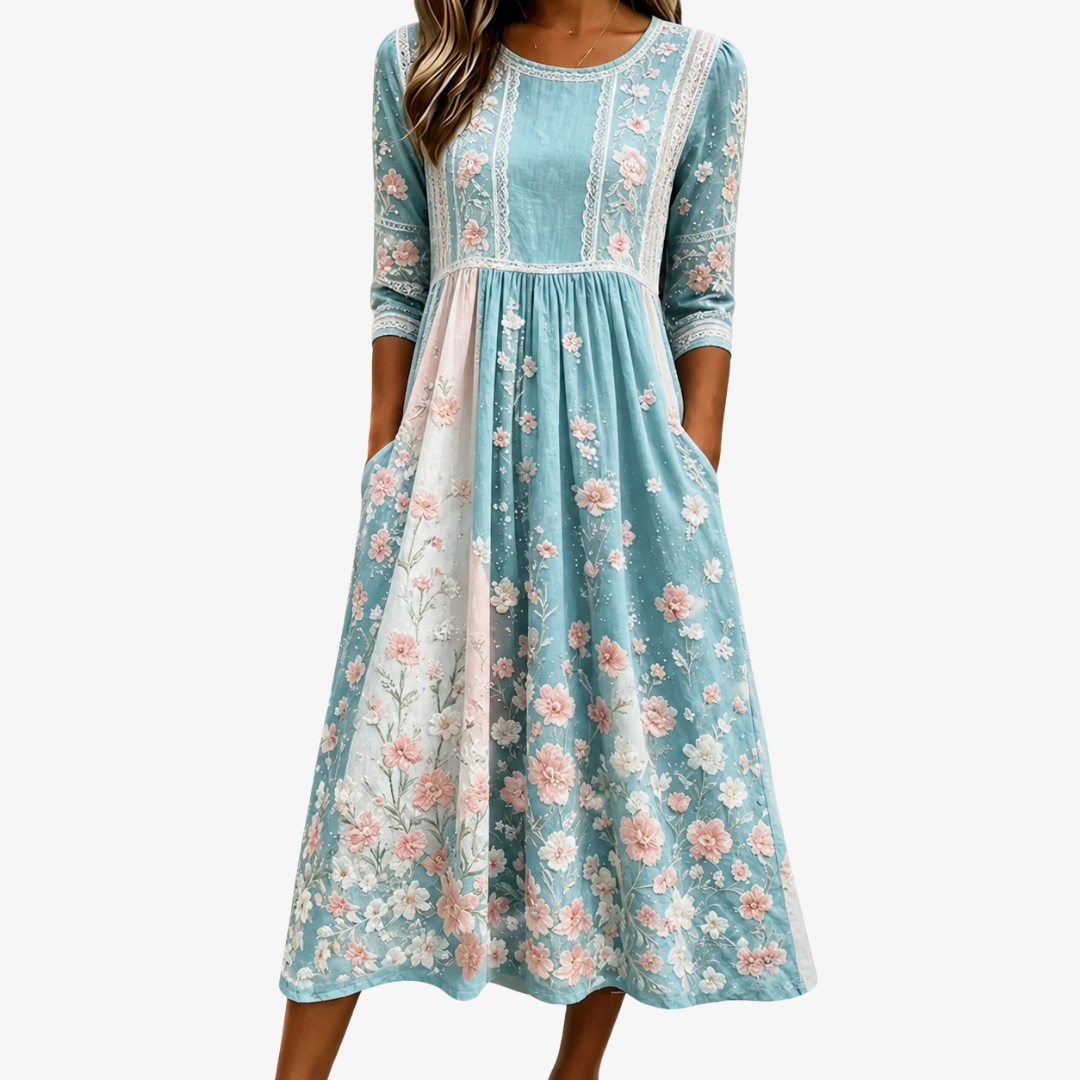 Vestido Midi Patchwork Floral de Primavera