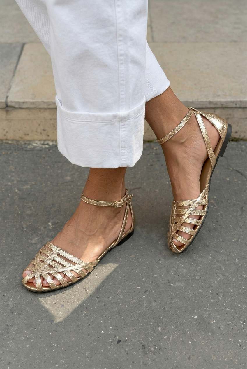 Sandalias Trenzadas Planas de Punta Cerrada con Tira al Tobillo