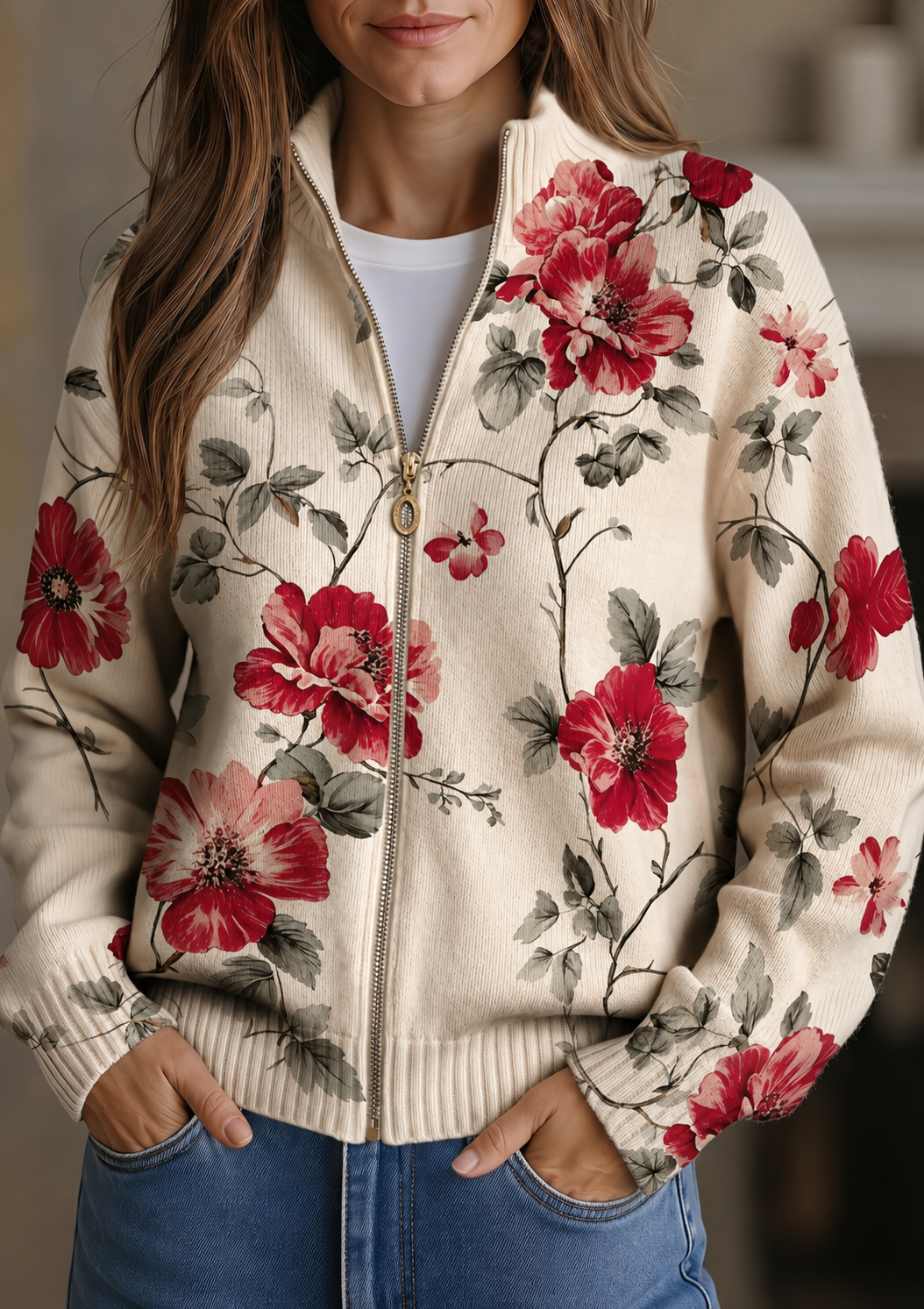 Guillermina | Chaqueta de Punto Rosas Vintage