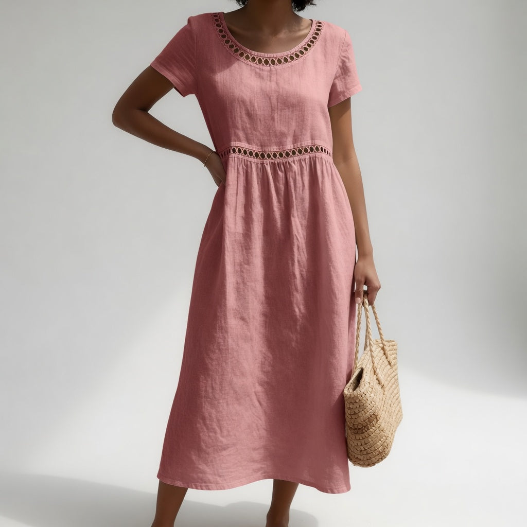 Pernelle™ — Vestido midi 100% algodón bordado, feminidad suave
