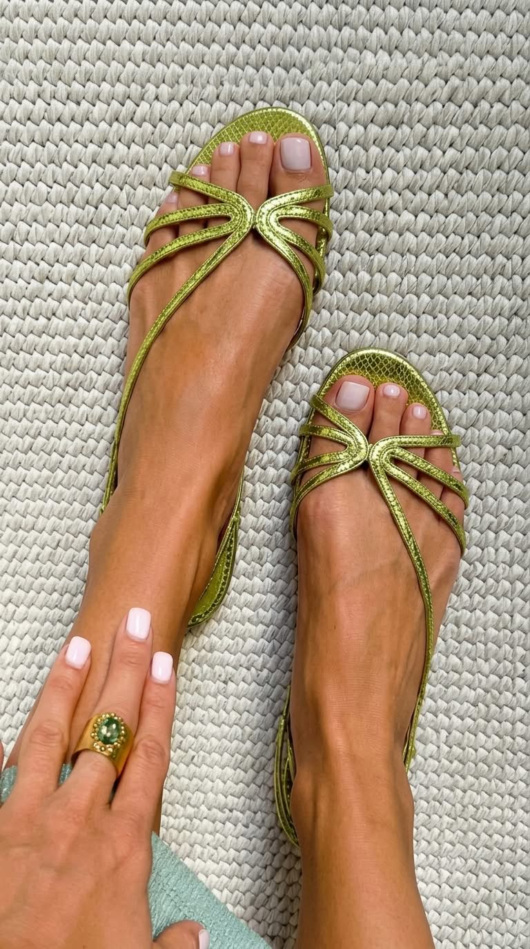 Sandalias Efecto Serpiente Metalizadas con Tiras