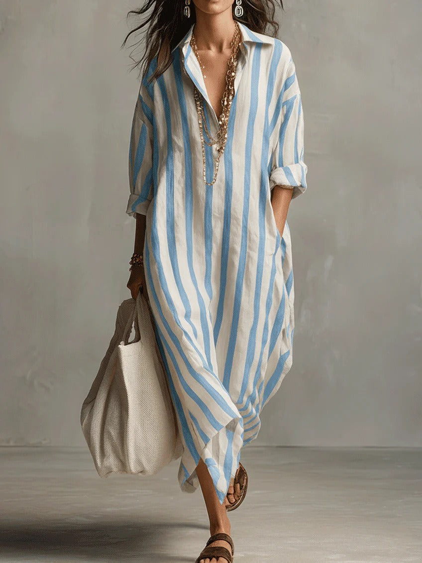 Scout | Vestido Camisero Maxi de Rayas con Manga Larga y Bolsillos Laterales