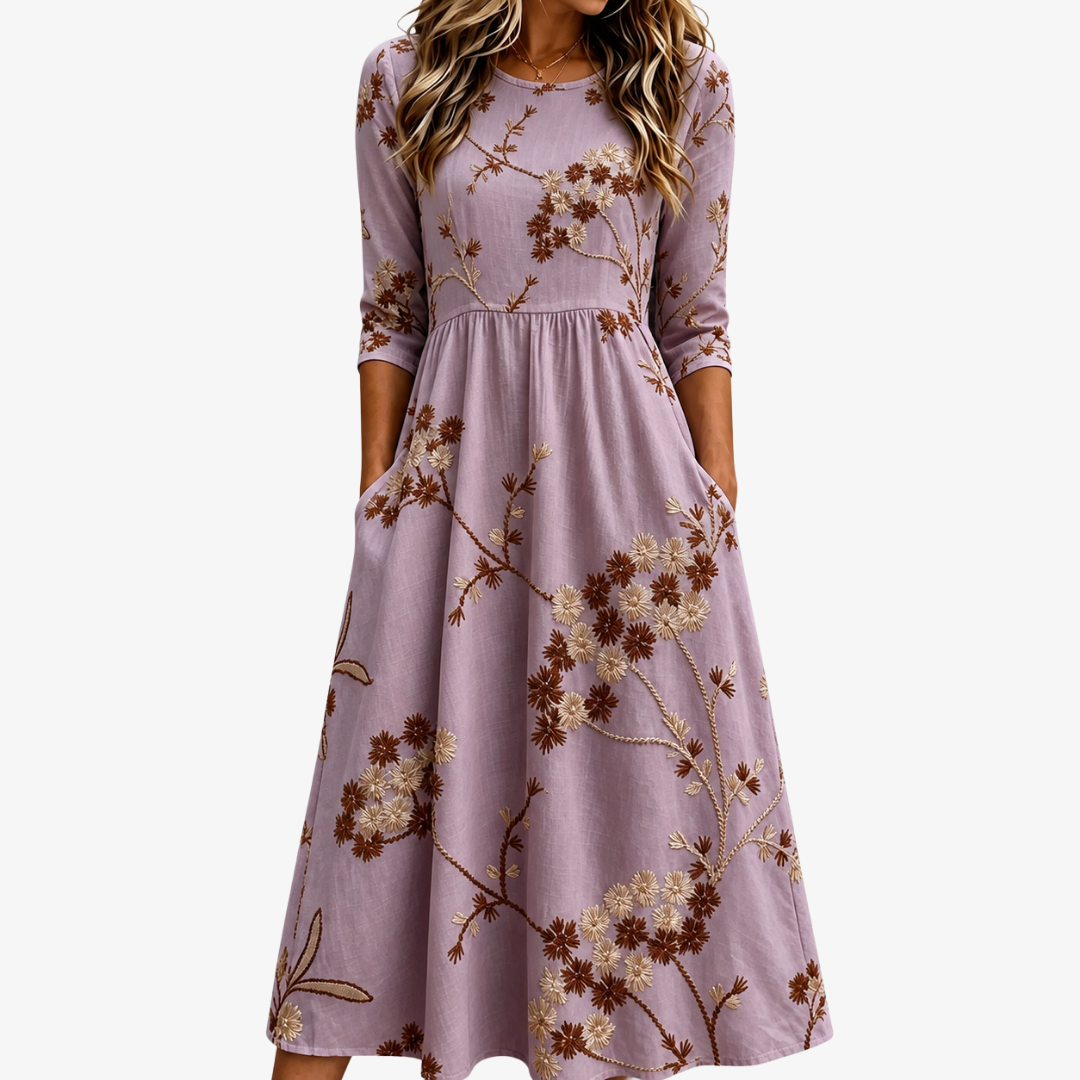Vestido Midi Floral Lavanda con Bolsillos