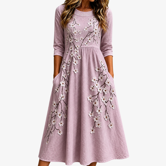 Vestido Midi Floral Rosa Palo de Huerto