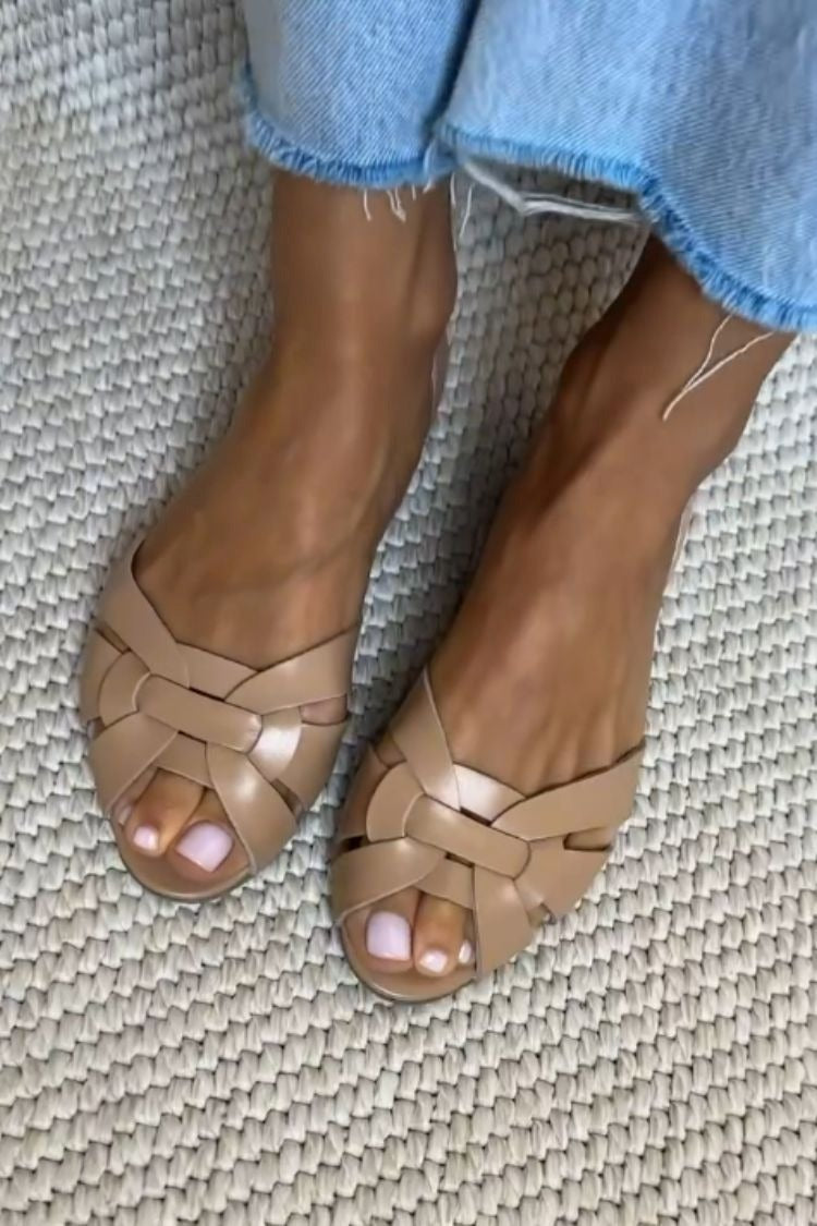 Bailarinas Peep Toe Trenzadas de Piel Sintética con Tiras Cruzadas y Talón Cerrado