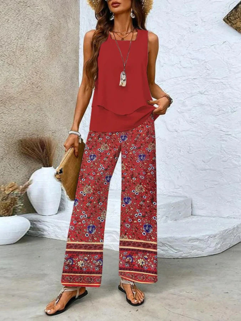 Ovelynra™ | Top Sin Mangas y Pantalón Ancho