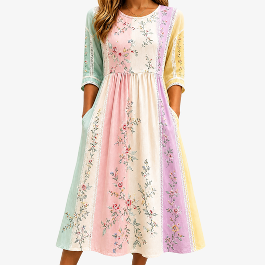 Vestido Midi de Paneles Pastel con Bolsillos