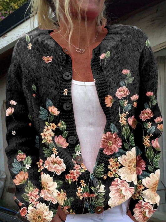 Nerea | Chaqueta de Punto Floral en Negro