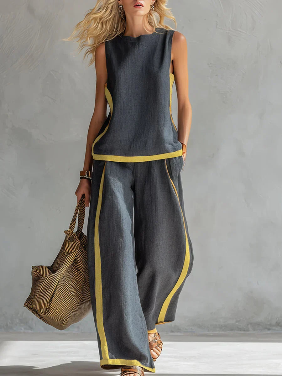 Úrsula | Conjunto de Chaleco y Pantalón Chic-Desenfadado con Acabados Bicolor