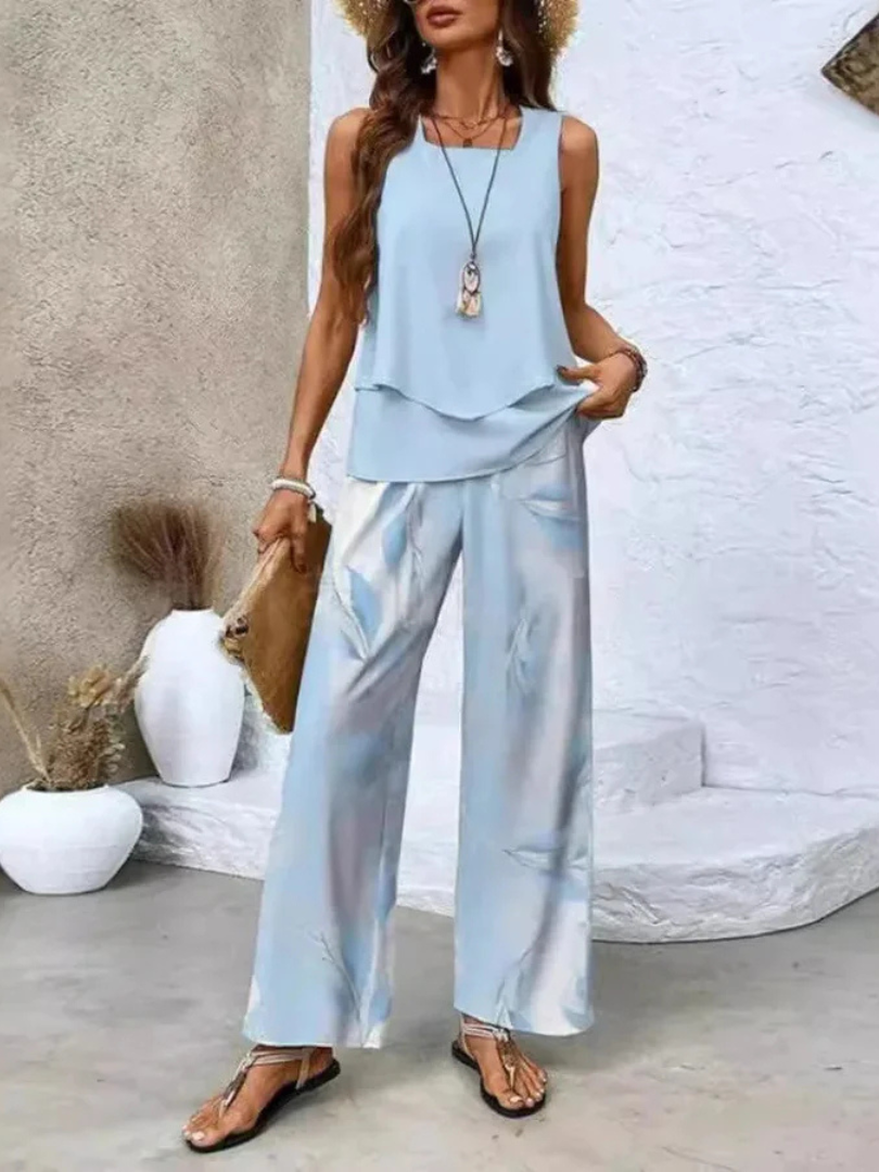 Ovelynra™ | Top Sin Mangas y Pantalón Ancho
