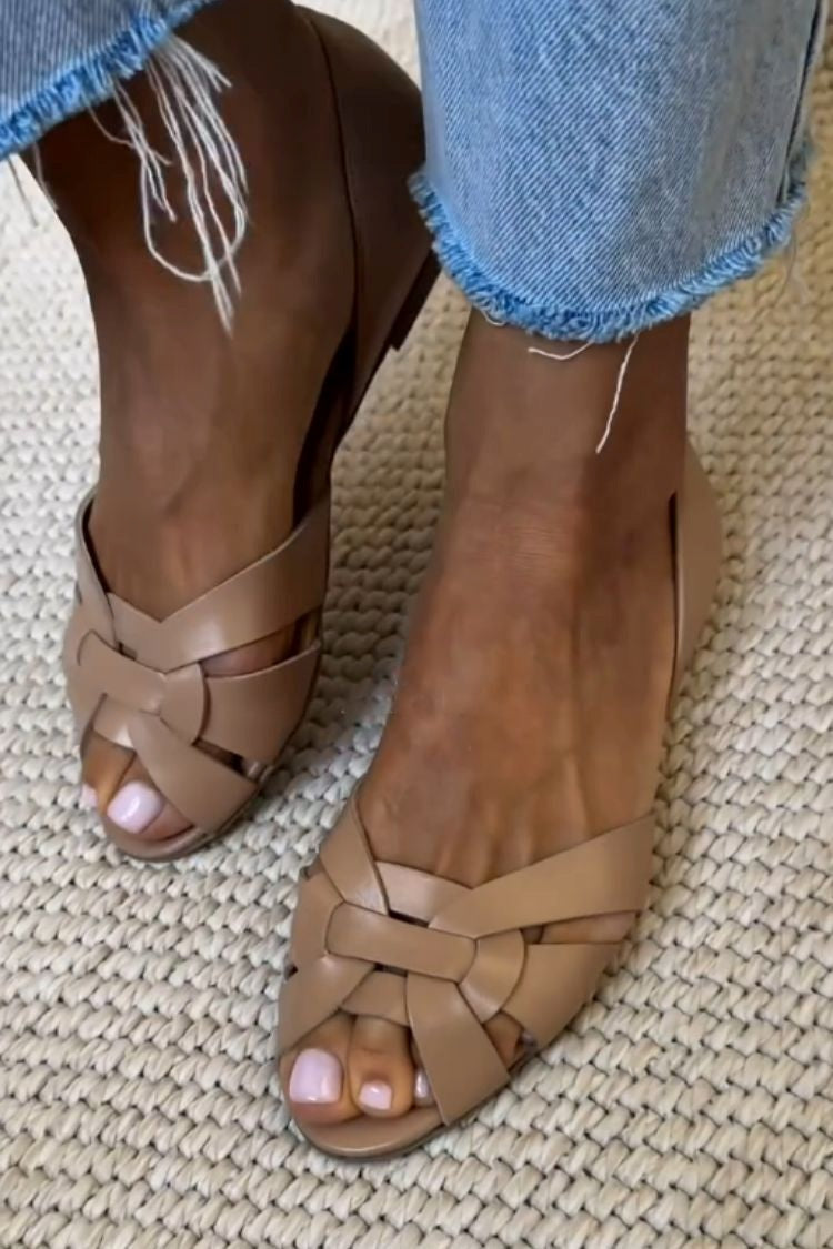 Bailarinas Peep Toe Trenzadas de Piel Sintética con Tiras Cruzadas y Talón Cerrado