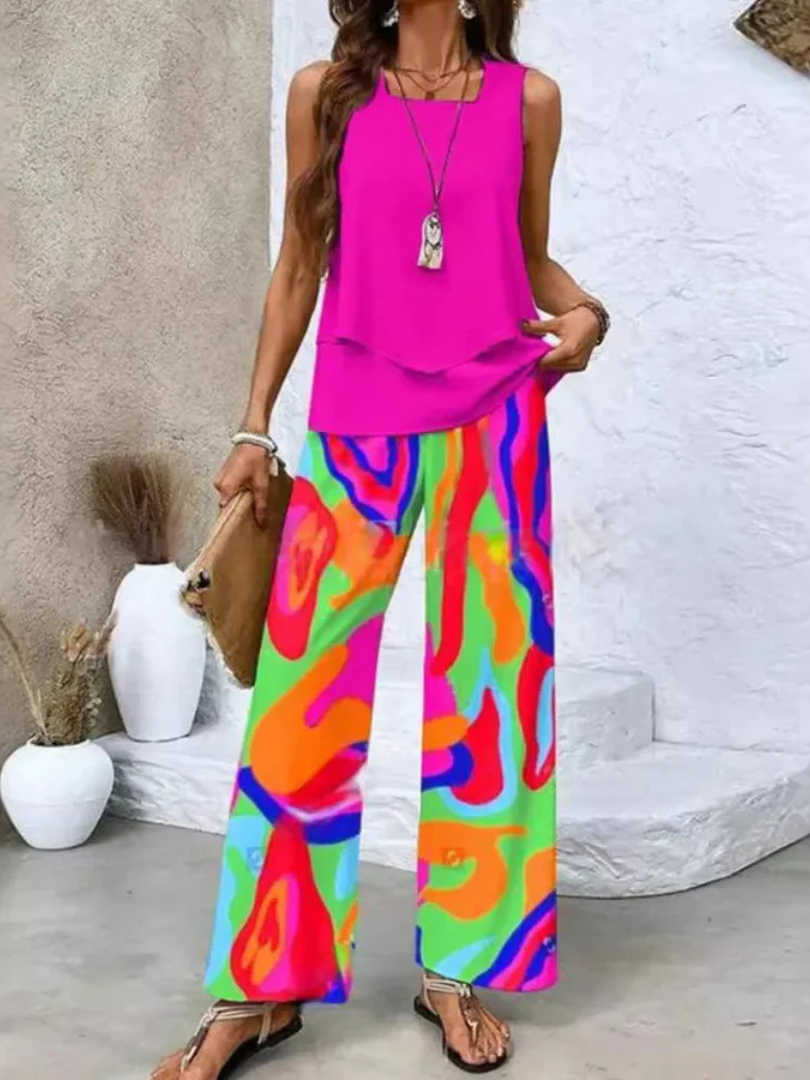 Ovelynra™ | Top Sin Mangas y Pantalón Ancho