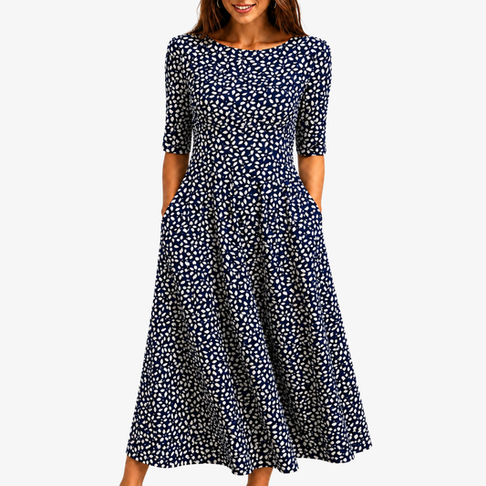 Vestido Maxi Floral Azul Marino con Bolsillos