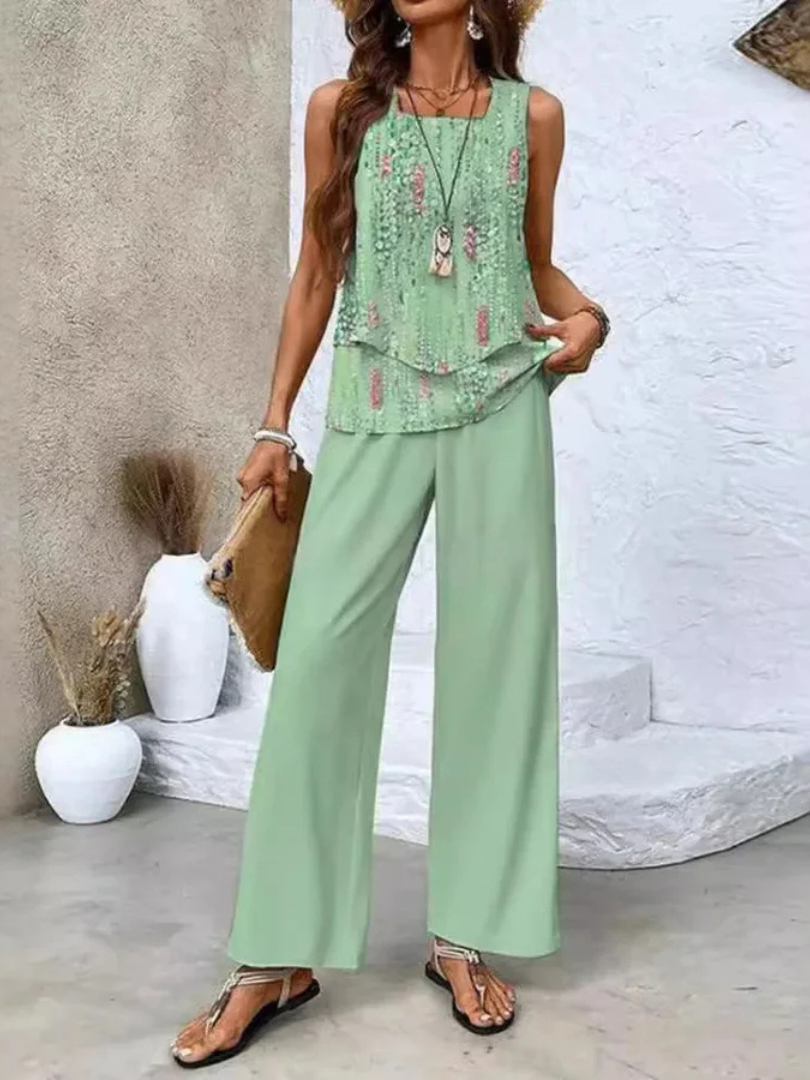 Ovelynra™ | Top Sin Mangas y Pantalón Ancho