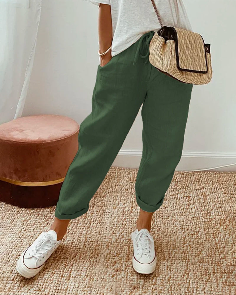 Lucie™ — Pantalón fluido de mezcla de algodón y lino
