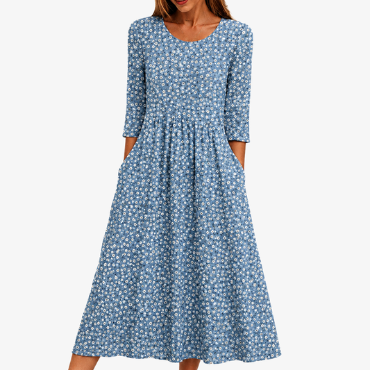 Vestido Midi Floral Azul Fácil de Llevar