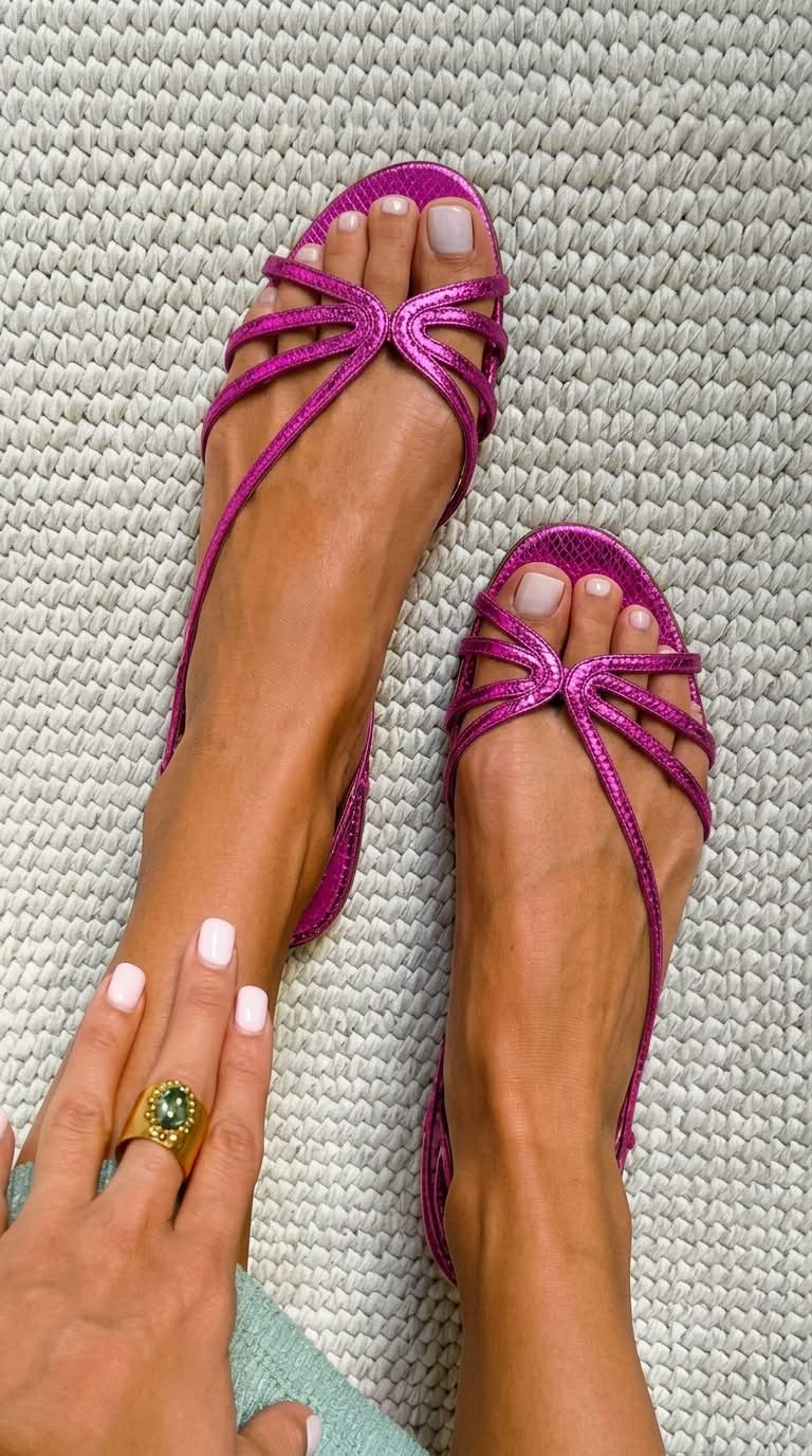 Sandalias Efecto Serpiente Metalizadas con Tiras