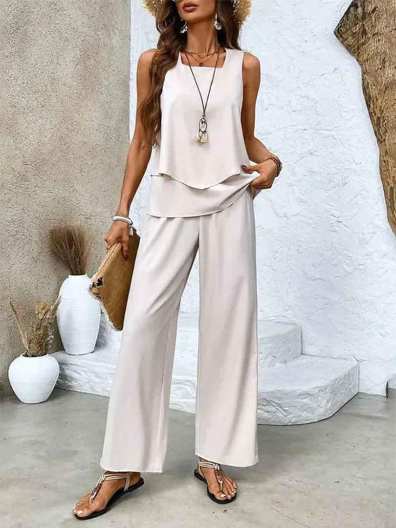 Ovelynra™ | Top Sin Mangas y Pantalón Ancho