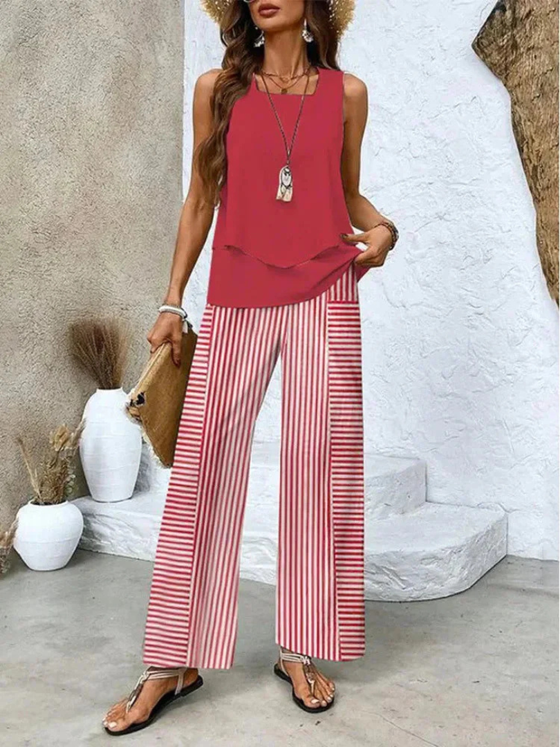 Ovelynra™ | Top Sin Mangas y Pantalón Ancho