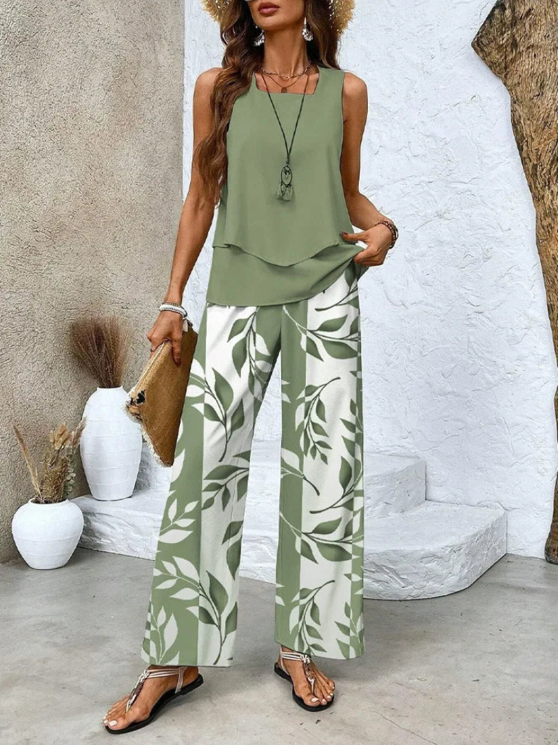 Ovelynra™ | Top Sin Mangas y Pantalón Ancho