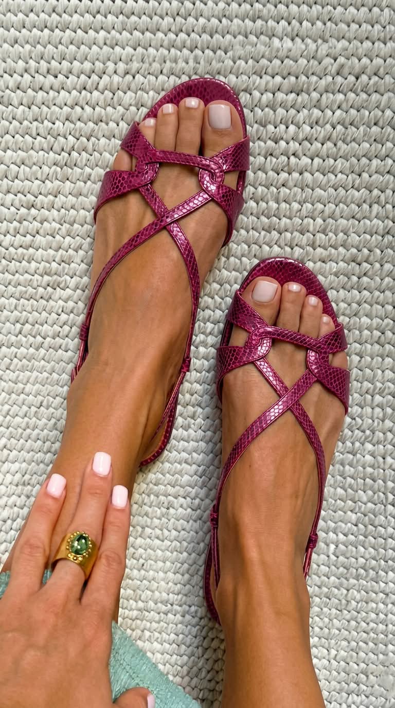 Sandalias Slingback Efecto Serpiente Planas Bronce de Punta Abierta