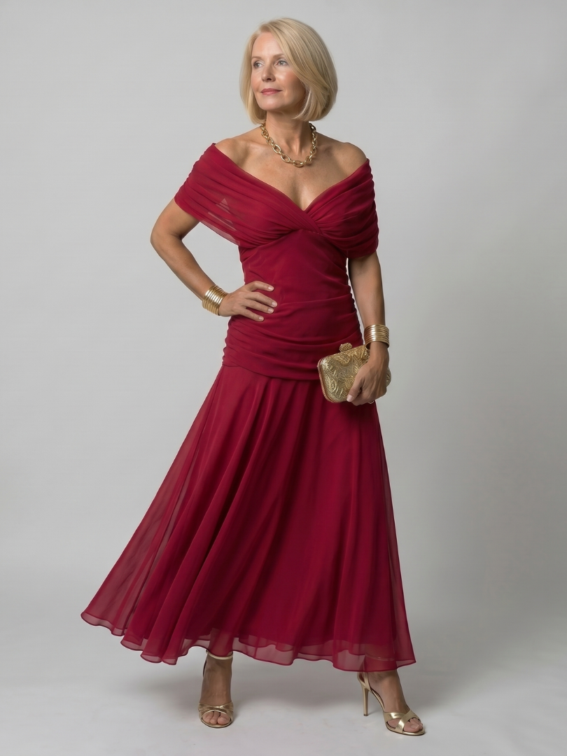 Calen | Vestido Midi Fluido con Hombros al Descubierto
