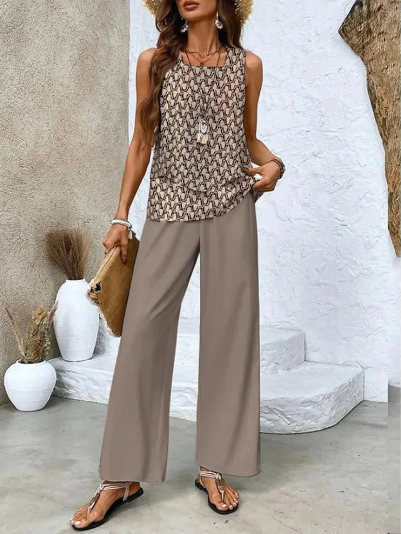 Ovelynra™ | Top Sin Mangas y Pantalón Ancho