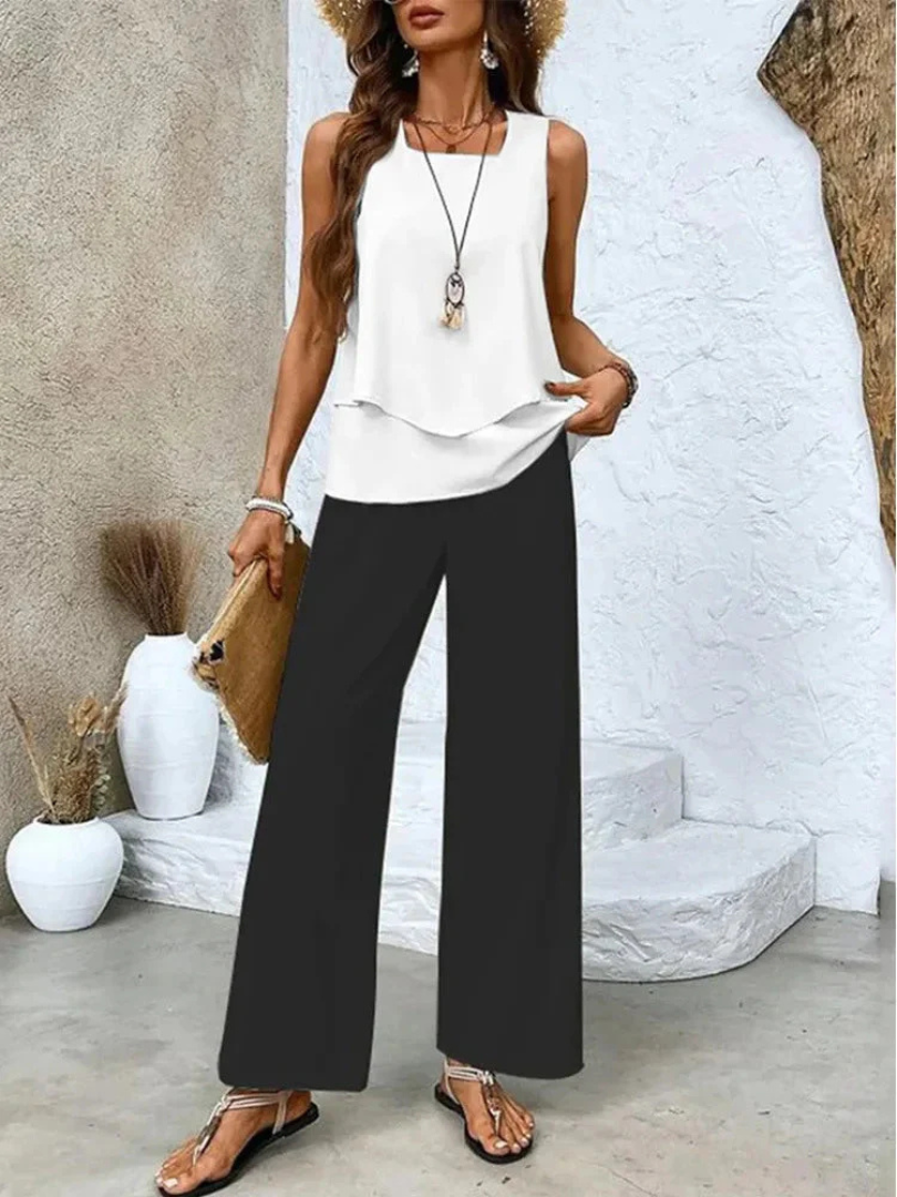 Ovelynra™ | Top Sin Mangas y Pantalón Ancho