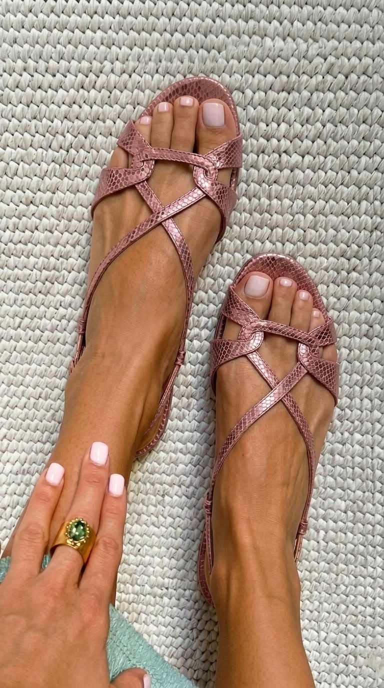 Sandalias Slingback Efecto Serpiente Planas Bronce de Punta Abierta