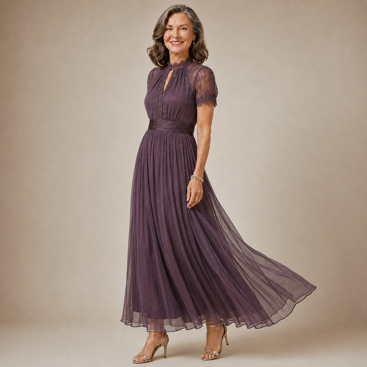 FLAVIA | Vestido Largo de Encaje Violeta, Silueta Elegante para Ocasiones Especiales