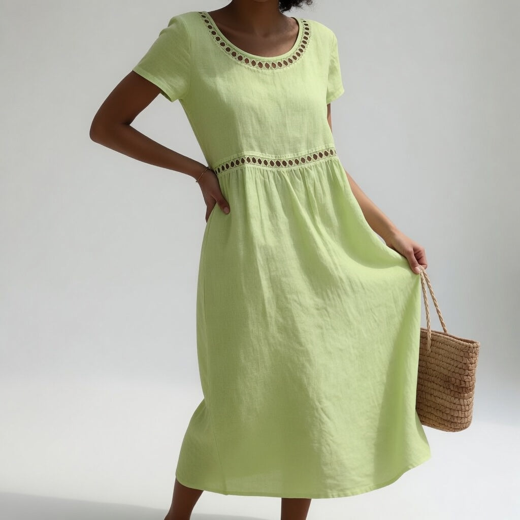 Pernelle™ — Vestido midi 100% algodón bordado, feminidad suave