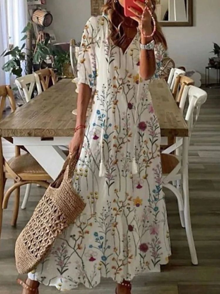 Élodie™ — Vestido maxi floral de terciopelo elegante