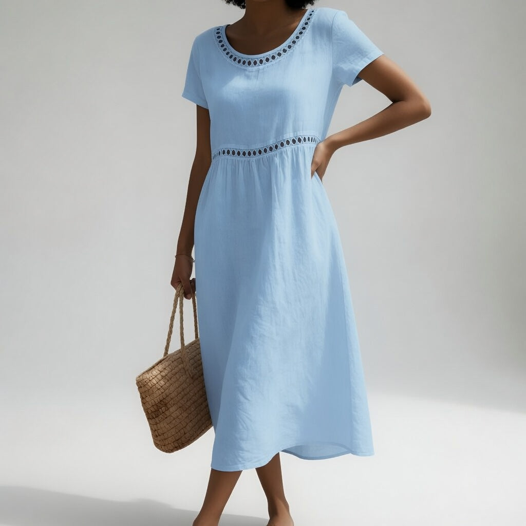 Pernelle™ — Vestido midi 100% algodón bordado, feminidad suave