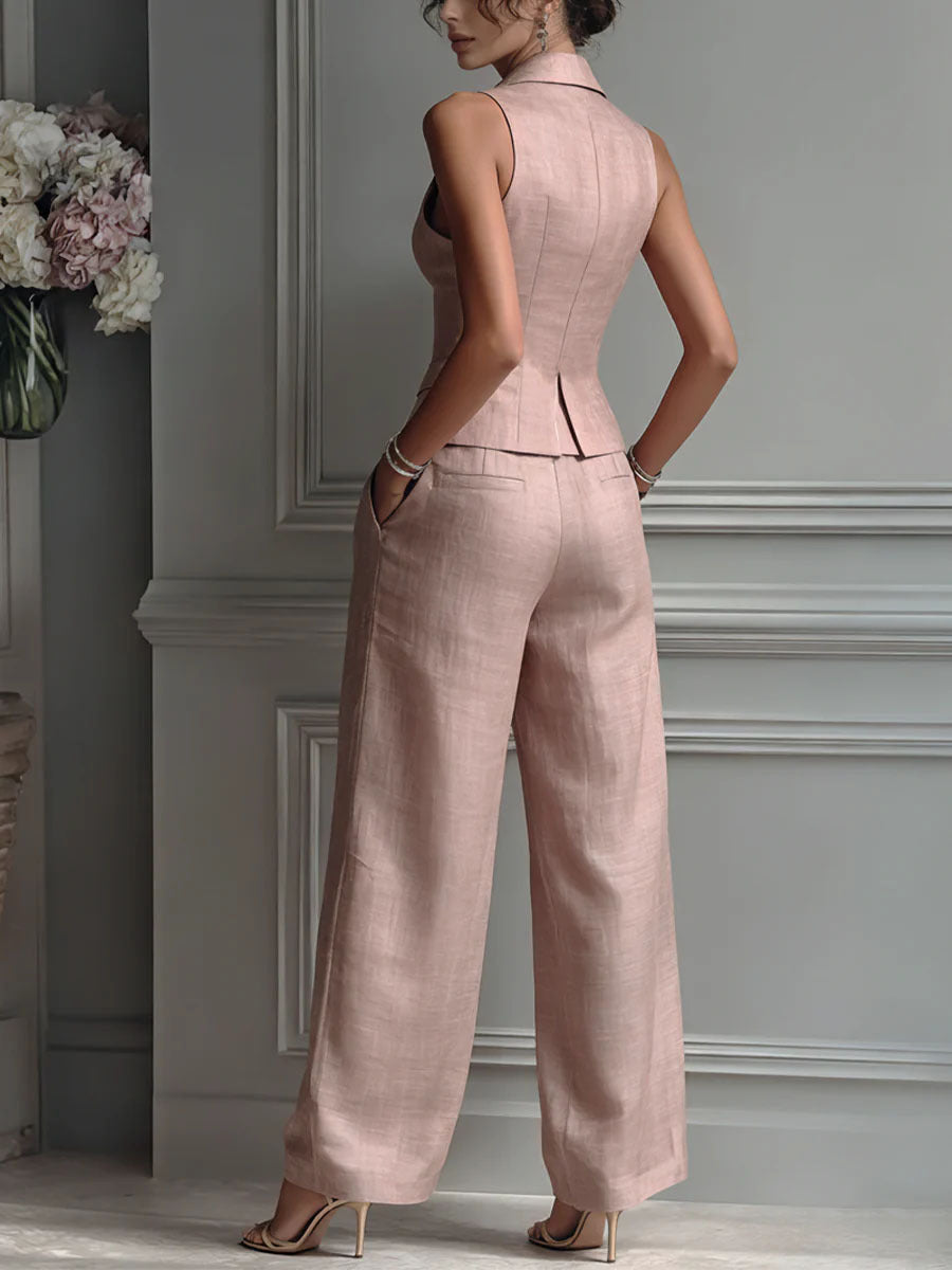 Conjunto de Dos Piezas con Escote en V y Botones