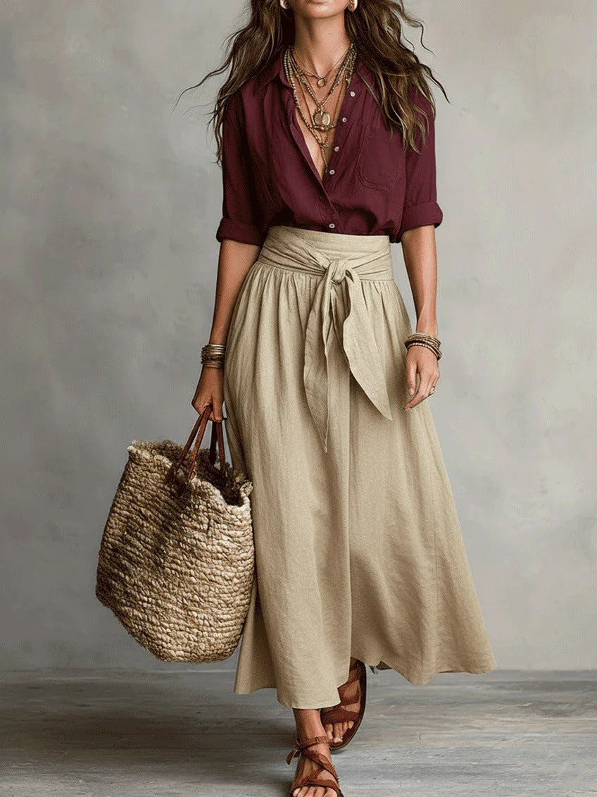 Rocío | Conjunto de Dos Piezas: Top Negro y Falda Midi Verde Oliva