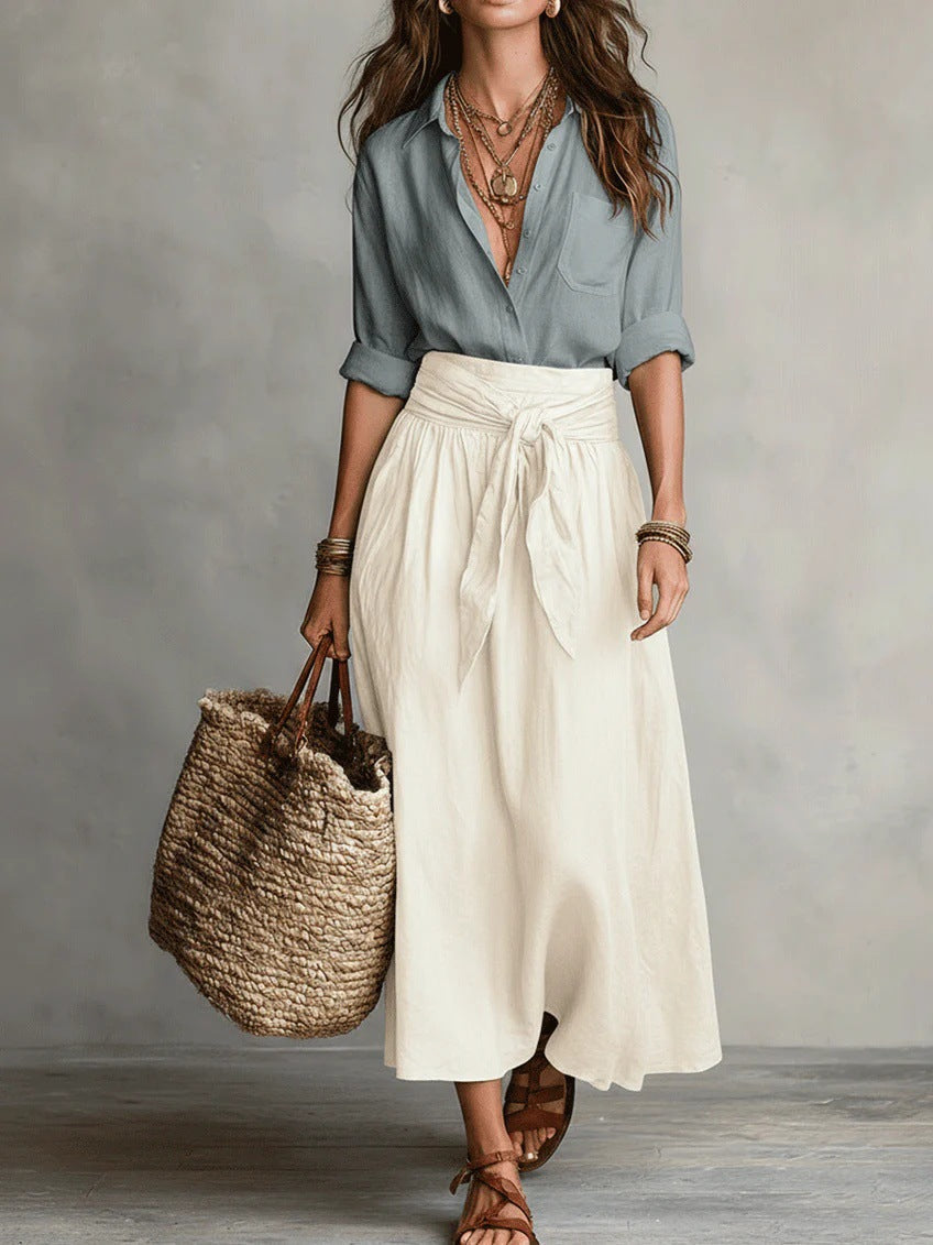 Rocío | Conjunto de Dos Piezas: Top Negro y Falda Midi Verde Oliva