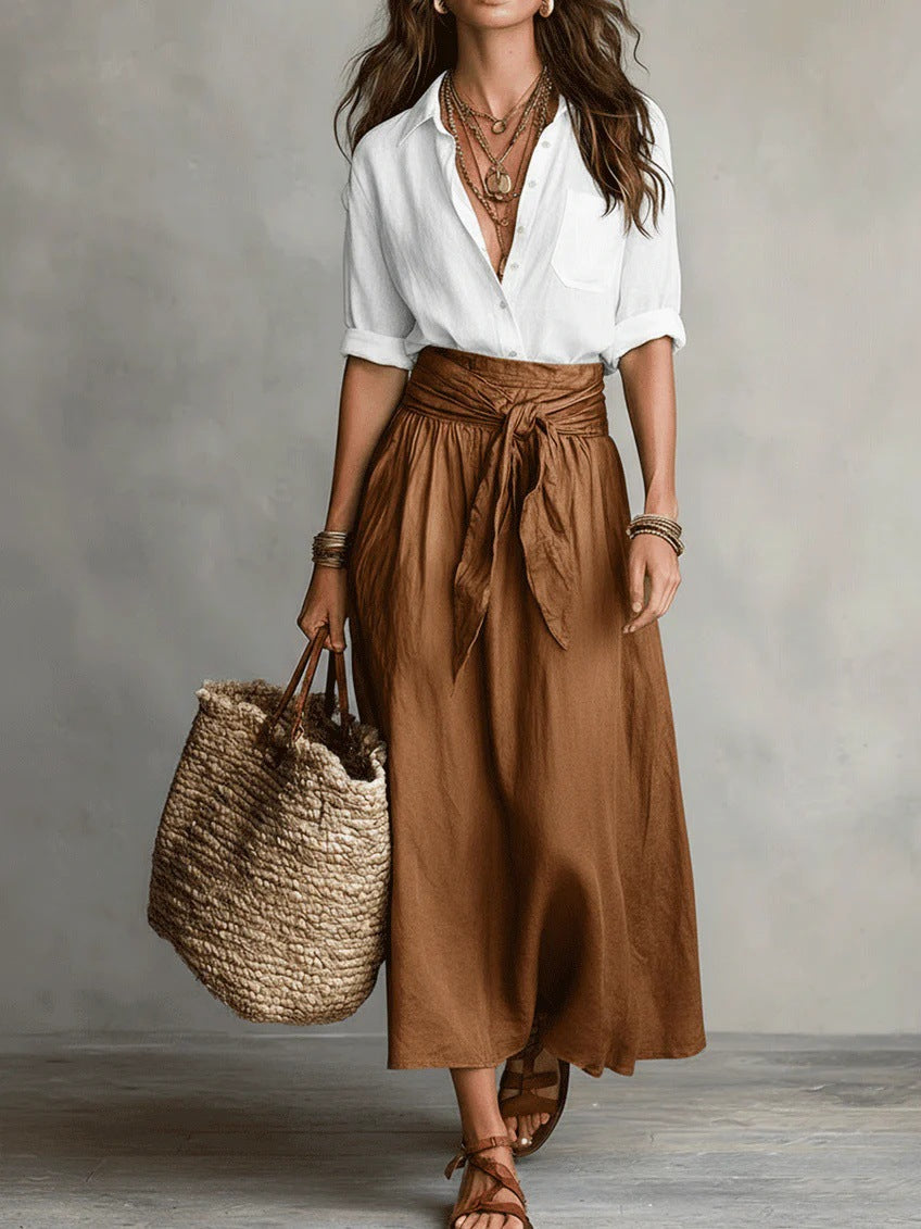 Rocío | Conjunto de Dos Piezas: Top Negro y Falda Midi Verde Oliva
