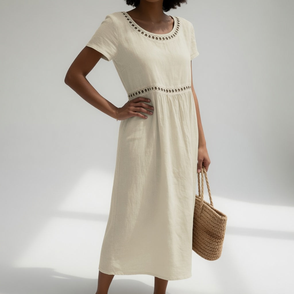 Pernelle™ | Vestido midi 100% algodón bordado, feminidad suave