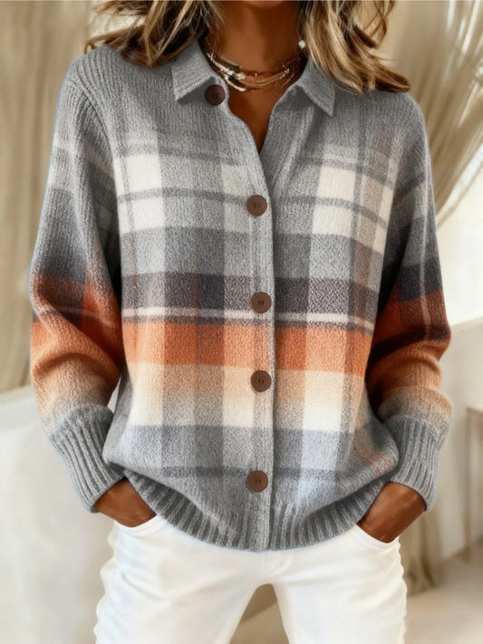 Lucía | Chaqueta de Punto Degradada en Gris y Teja