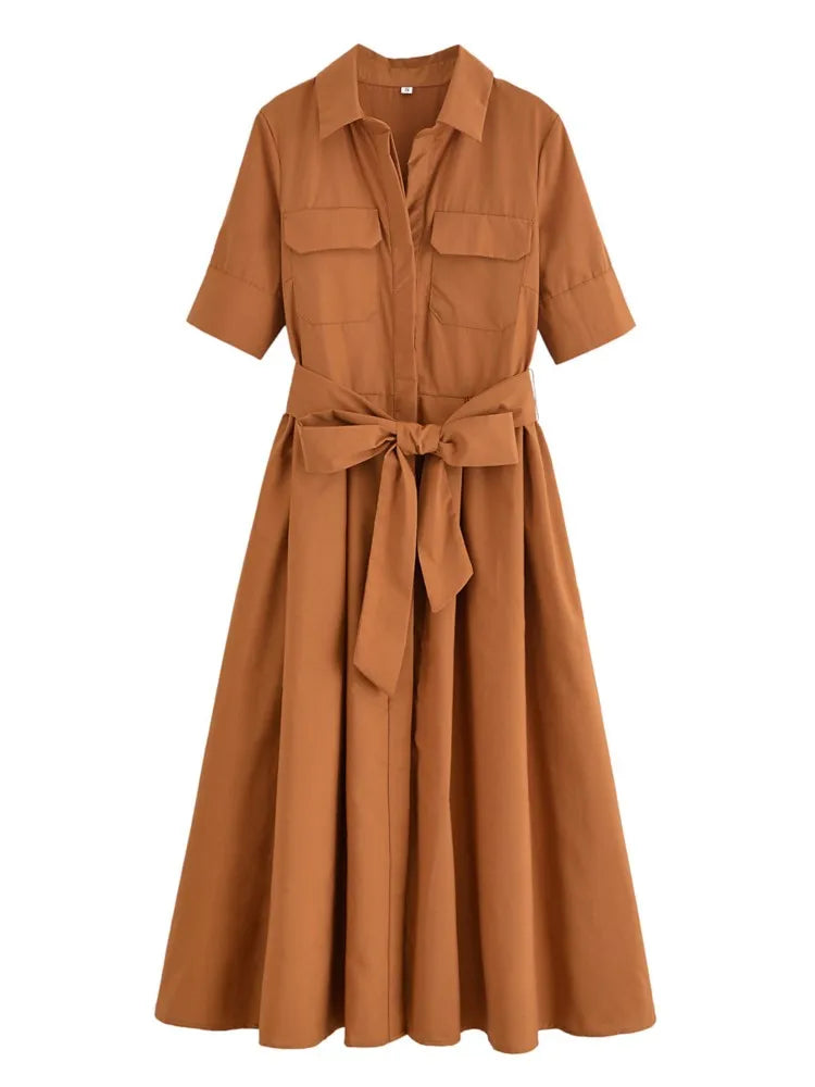 Margot | Vestido Camisero de Manga Corta con Bolsillos