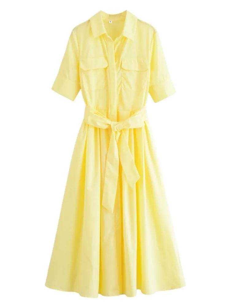 Margot | Vestido Camisero de Manga Corta con Bolsillos