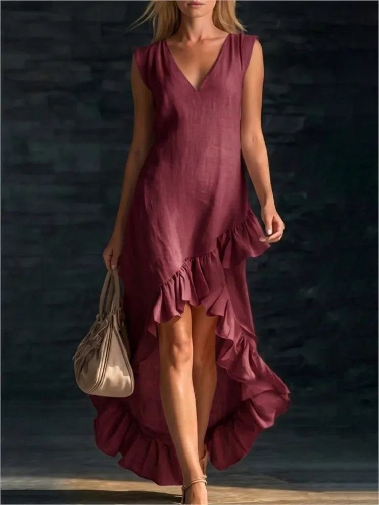ROWAN | Vestido Maxi Sin Mangas con Bajo de Volante