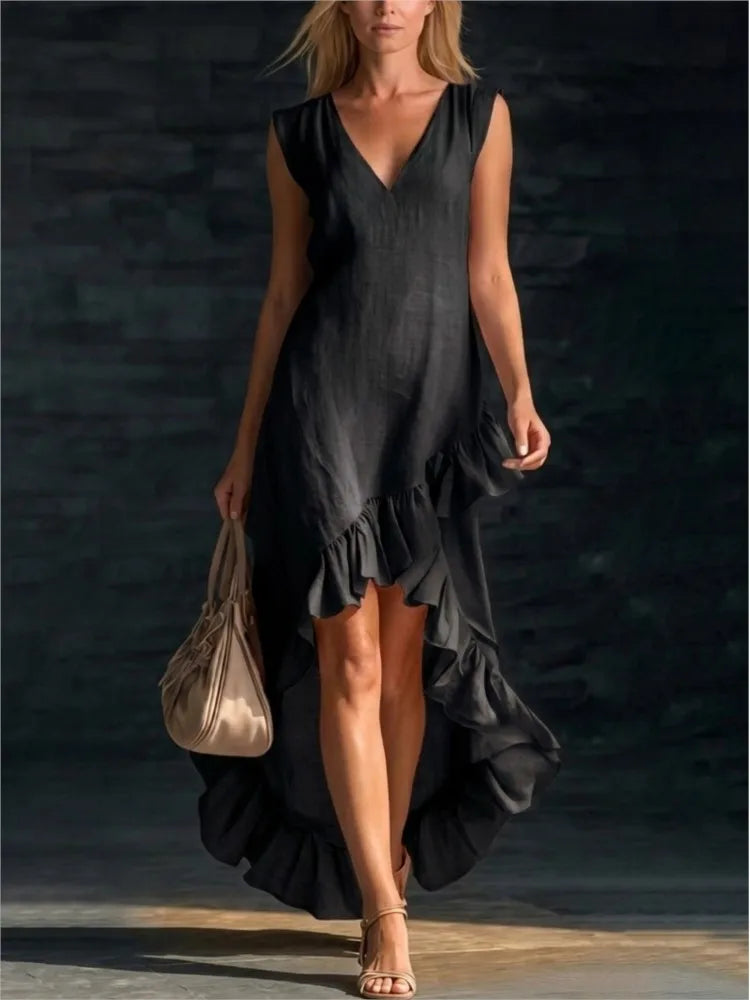 ROWAN | Vestido Maxi Sin Mangas con Bajo de Volante