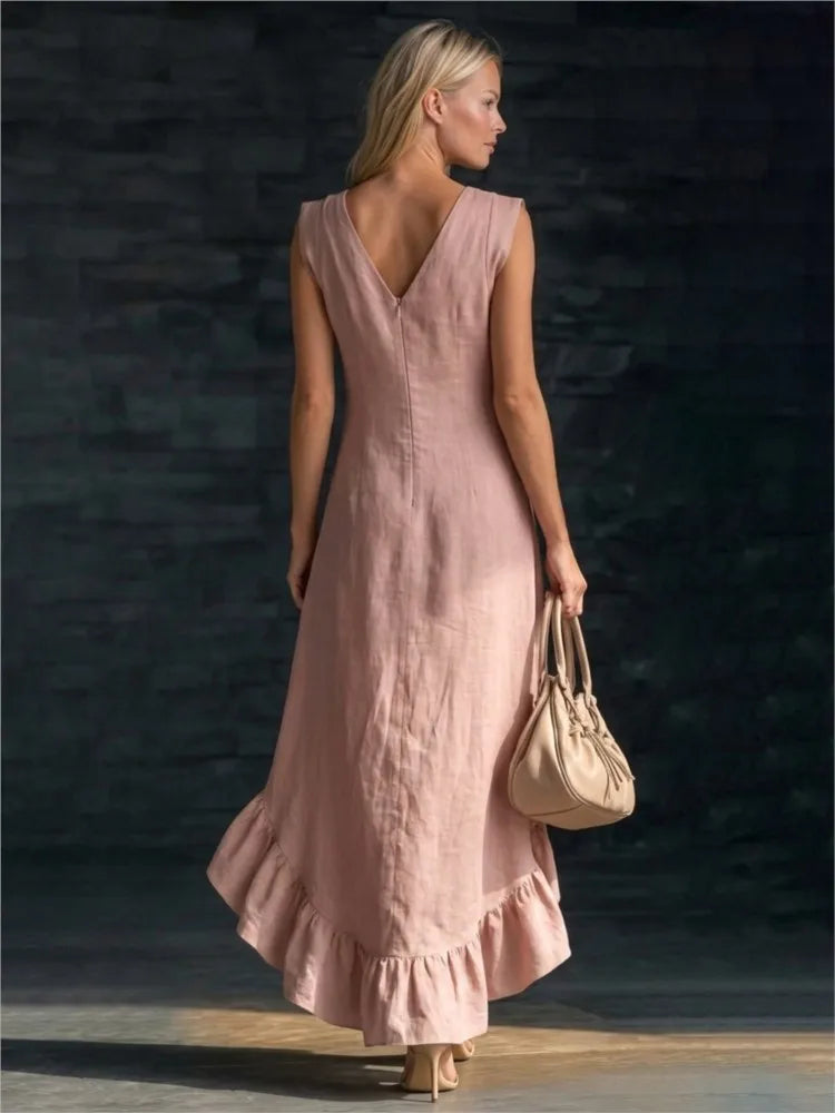 ROWAN | Vestido Maxi Sin Mangas con Bajo de Volante