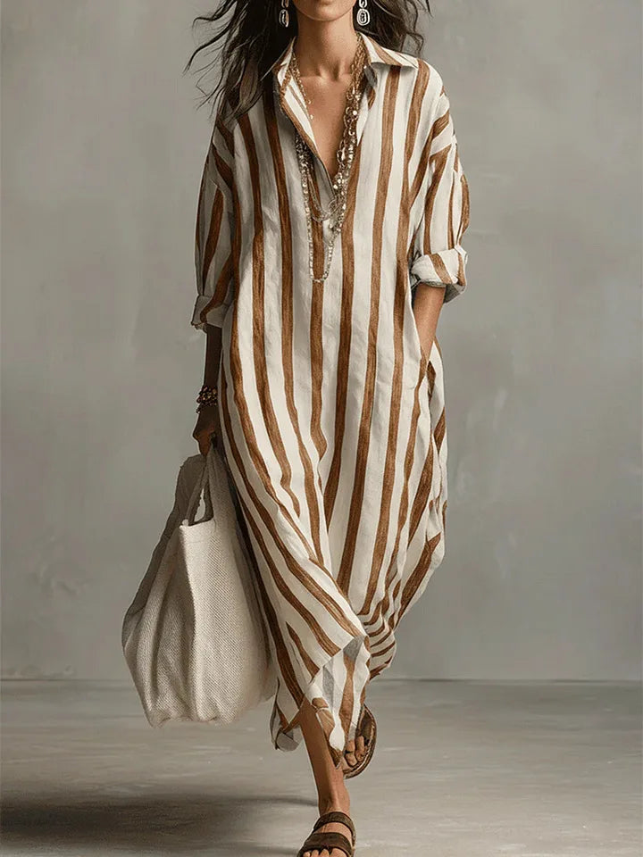 Scout | Vestido Camisero Maxi de Rayas con Manga Larga y Bolsillos Laterales