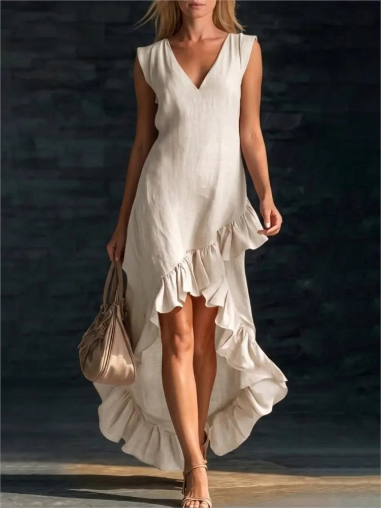 ROWAN | Vestido Maxi Sin Mangas con Bajo de Volante