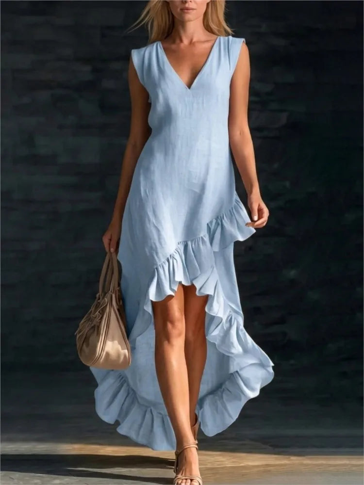 ROWAN | Vestido Maxi Sin Mangas con Bajo de Volante