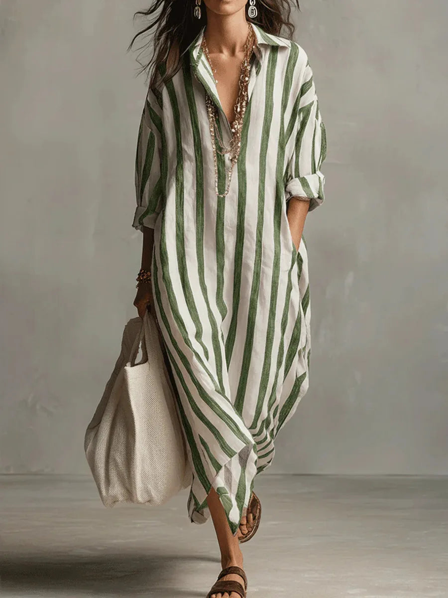 Scout | Vestido Camisero Maxi de Rayas con Manga Larga y Bolsillos Laterales