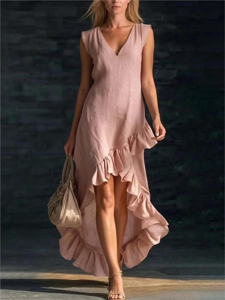 ROWAN | Vestido Maxi Sin Mangas con Bajo de Volante