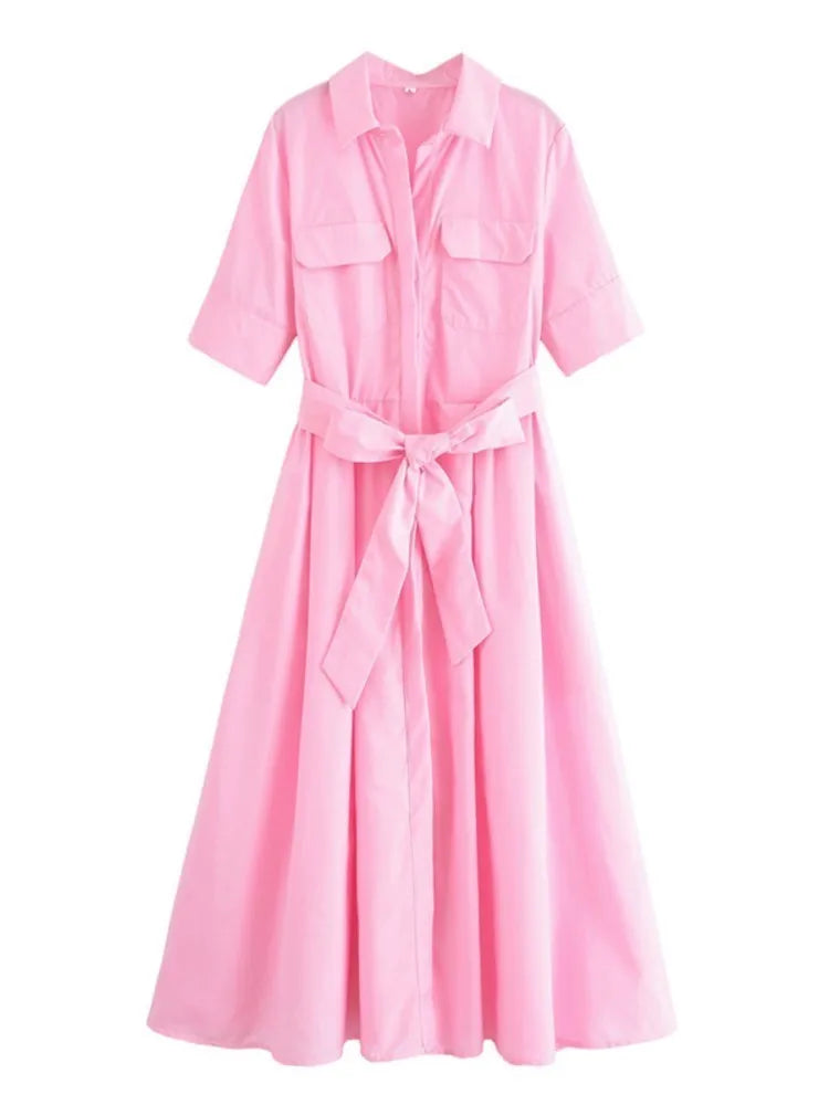 Margot | Vestido Camisero de Manga Corta con Bolsillos